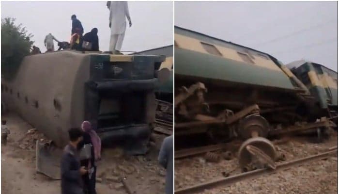 Rescue workers carry out operations around the derailed coaches of the Rehman Baba Express near Sher Shah Bridge in Multan.