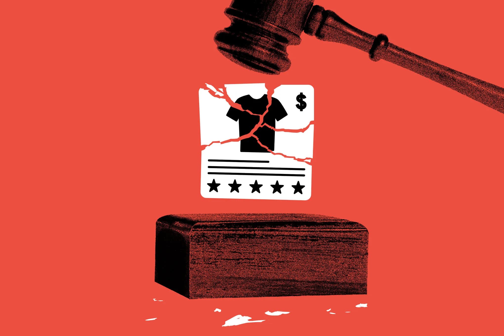 Illustration of ad broken by a gavel